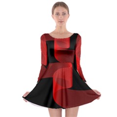 Tape Strip Red Black Amoled Wave Waves Chevron Long Sleeve Skater Dress by Mariart