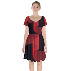 Tape Strip Red Black Amoled Wave Waves Chevron Short Sleeve Bardot Dress by Mariart