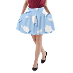 Vector Sheep Clouds Background A-Line Pocket Skirt