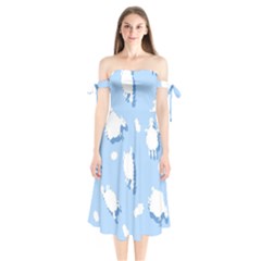 Vector Sheep Clouds Background Shoulder Tie Bardot Midi Dress