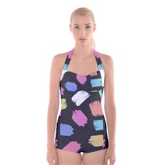 Many Colors Pattern Seamless Boyleg Halter Swimsuit 