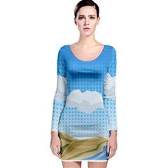 Grid Sky Course Texture Sun Long Sleeve Bodycon Dress