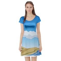 Grid Sky Course Texture Sun Short Sleeve Skater Dress