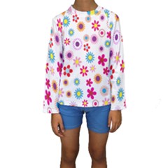 Floral Flowers Background Pattern Kids  Long Sleeve Swimwear