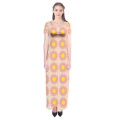 Pattern Flower Background Wallpaper Short Sleeve Maxi Dress