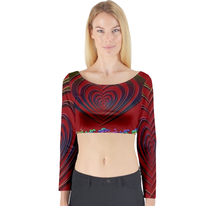 Red Heart Colorful Love Shape Long Sleeve Crop Top