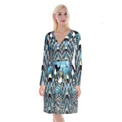 Abstract Art Design Texture Long Sleeve Velvet Front Wrap Dress