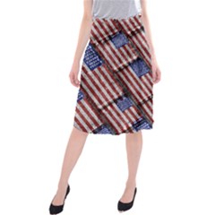 Usa Flag Grunge Pattern Midi Beach Skirt by dflcprintsclothing
