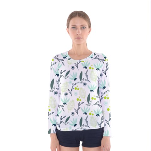 Hand Drawm Seamless Floral Pattern Women s Long Sleeve Tee by TastefulDesigns