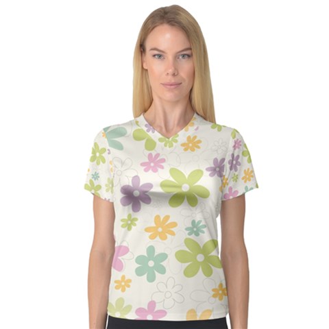 Beautiful Spring Flowers Background Women s V-neck Sport Mesh Tee by TastefulDesigns