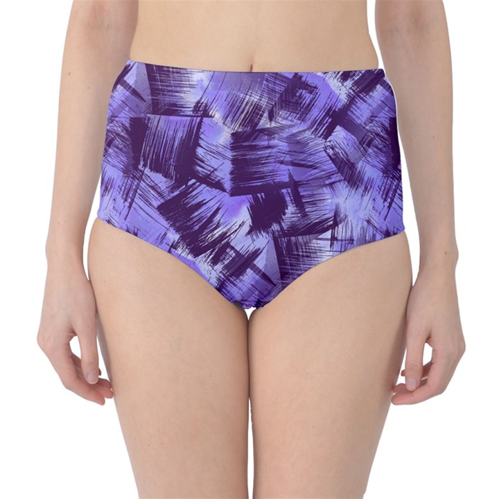 Purple Paint Strokes High-Waist Bikini Bottoms