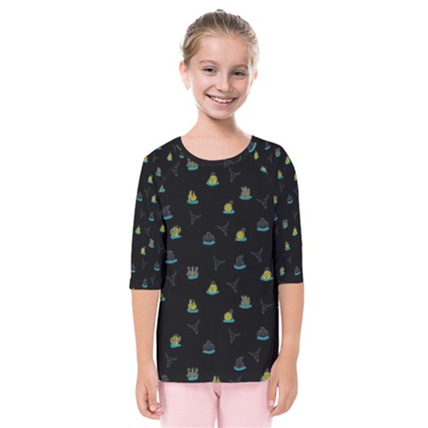 Cactus Pattern Kids  Quarter Sleeve Raglan Tee by ValentinaDesign