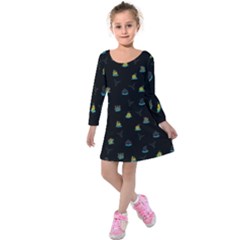 Cactus Pattern Kids  Long Sleeve Velvet Dress by ValentinaDesign