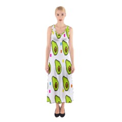 Avocado Seeds Green Fruit Plaid Sleeveless Maxi Dress