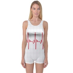 Cardiogram Vary Heart Rate Perform Line Red Plaid Wave Waves Chevron One Piece Boyleg Swimsuit by Mariart