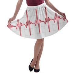 Cardiogram Vary Heart Rate Perform Line Red Plaid Wave Waves Chevron A-line Skater Skirt by Mariart