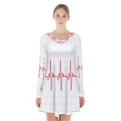 Cardiogram Vary Heart Rate Perform Line Red Plaid Wave Waves Chevron Long Sleeve Velvet V-neck Dress