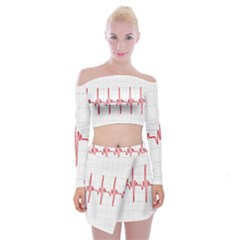 Cardiogram Vary Heart Rate Perform Line Red Plaid Wave Waves Chevron Off Shoulder Top With Skirt Set by Mariart