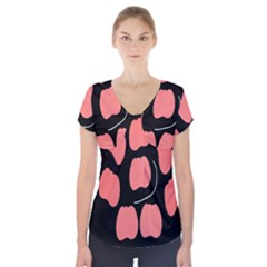 Craft Pink Black Polka Spot Short Sleeve Front Detail Top by Mariart
