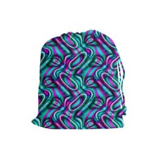 Circle Purple Green Wave Chevron Waves Drawstring Pouches (Large) 