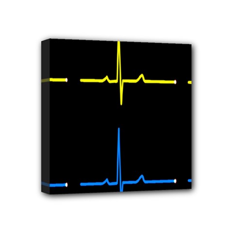 Heart Monitor Screens Pulse Trace Motion Black Blue Yellow Waves Mini Canvas 4  X 4 