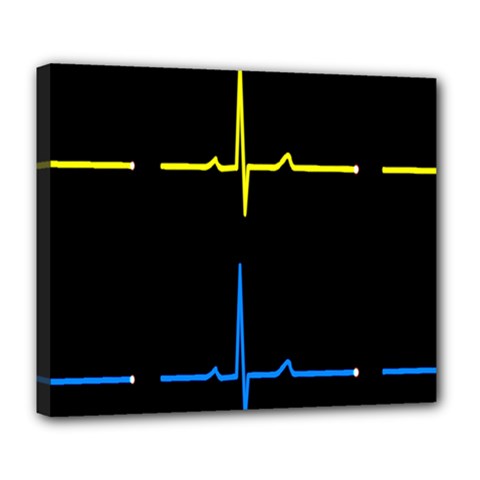 Heart Monitor Screens Pulse Trace Motion Black Blue Yellow Waves Deluxe Canvas 24  X 20   by Mariart