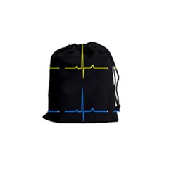 Heart Monitor Screens Pulse Trace Motion Black Blue Yellow Waves Drawstring Pouches (small)  by Mariart