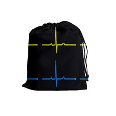 Heart Monitor Screens Pulse Trace Motion Black Blue Yellow Waves Drawstring Pouches (large) 