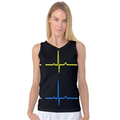 Heart Monitor Screens Pulse Trace Motion Black Blue Yellow Waves Women s Basketball Tank Top by Mariart