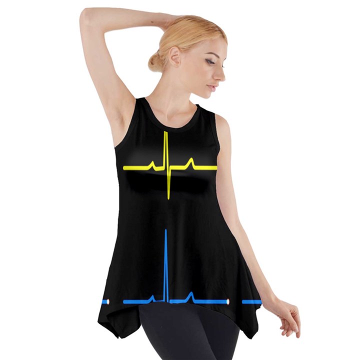 Heart Monitor Screens Pulse Trace Motion Black Blue Yellow Waves Side Drop Tank Tunic