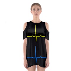 Heart Monitor Screens Pulse Trace Motion Black Blue Yellow Waves Shoulder Cutout One Piece by Mariart