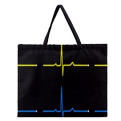 Heart Monitor Screens Pulse Trace Motion Black Blue Yellow Waves Zipper Large Tote Bag