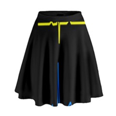 Heart Monitor Screens Pulse Trace Motion Black Blue Yellow Waves High Waist Skirt by Mariart