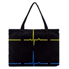 Heart Monitor Screens Pulse Trace Motion Black Blue Yellow Waves Medium Zipper Tote Bag by Mariart