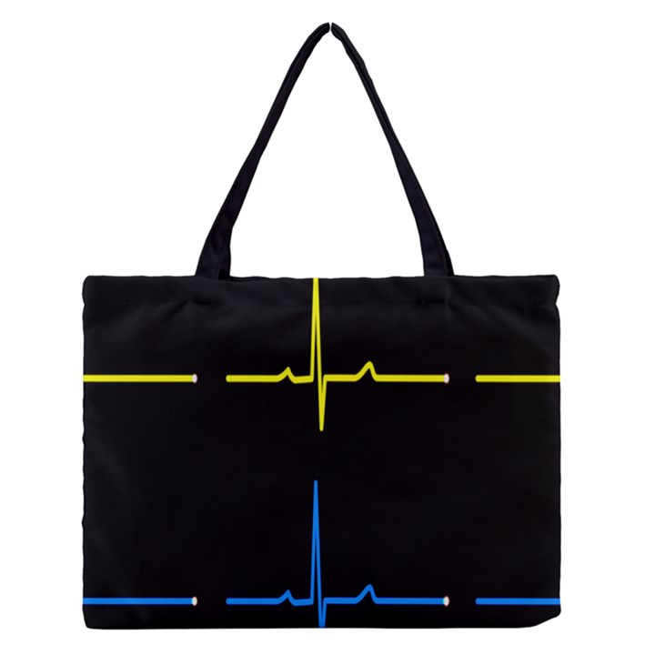 Heart Monitor Screens Pulse Trace Motion Black Blue Yellow Waves Medium Zipper Tote Bag