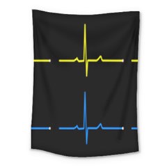 Heart Monitor Screens Pulse Trace Motion Black Blue Yellow Waves Medium Tapestry