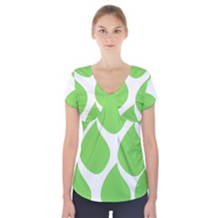 Green Water Rain Short Sleeve Front Detail Top