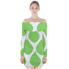 Green Water Rain Long Sleeve Off Shoulder Dress