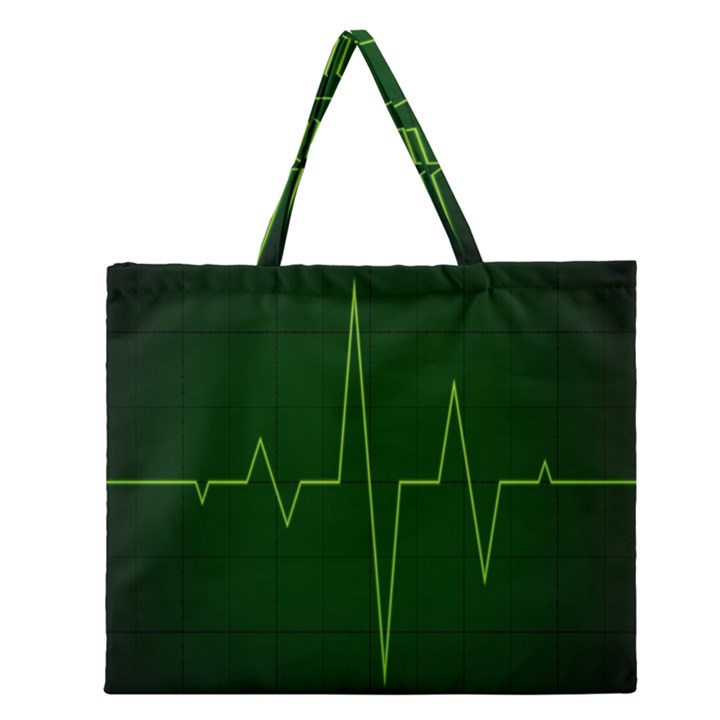 Heart Rate Green Line Light Healty Zipper Large Tote Bag