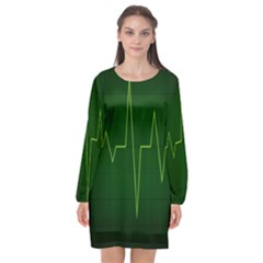 Heart Rate Green Line Light Healty Long Sleeve Chiffon Shift Dress  by Mariart