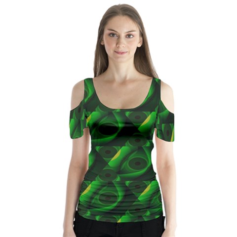 Green Eye Line Triangle Poljka Butterfly Sleeve Cutout Tee  by Mariart