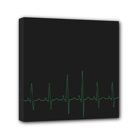 Heart Rate Line Green Black Wave Chevron Waves Mini Canvas 6  X 6  by Mariart