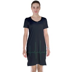 Heart Rate Line Green Black Wave Chevron Waves Short Sleeve Nightdress by Mariart