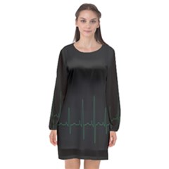 Heart Rate Line Green Black Wave Chevron Waves Long Sleeve Chiffon Shift Dress  by Mariart