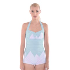 Montain Blue Snow Chevron Wave Pink Boyleg Halter Swimsuit  by Mariart