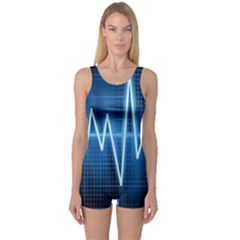 Heart Monitoring Rate Line Waves Wave Chevron Blue One Piece Boyleg Swimsuit by Mariart