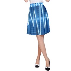 Heart Monitoring Rate Line Waves Wave Chevron Blue A-line Skirt