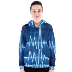 Heart Monitoring Rate Line Waves Wave Chevron Blue Women s Zipper Hoodie by Mariart