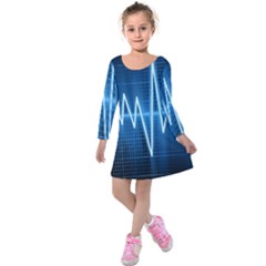 Heart Monitoring Rate Line Waves Wave Chevron Blue Kids  Long Sleeve Velvet Dress