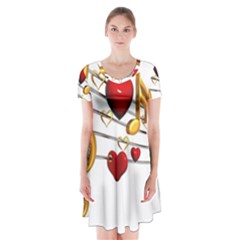 Music Notes Heart Beat Short Sleeve V-neck Flare Dress by Mariart